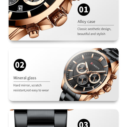Men's Fashion Watches Multi-function Calendar Waterproof Chronograph Wristwatches,Stainsteel Steel Band Watch  for Men