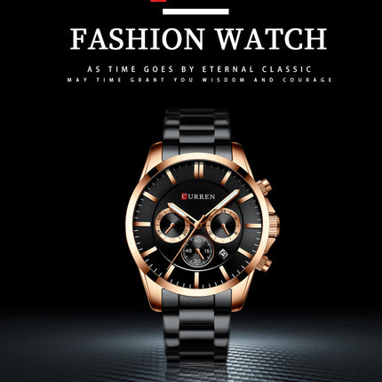 Men's Fashion Watches Multi-function Calendar Waterproof Chronograph Wristwatches,Stainsteel Steel Band Watch  for Men