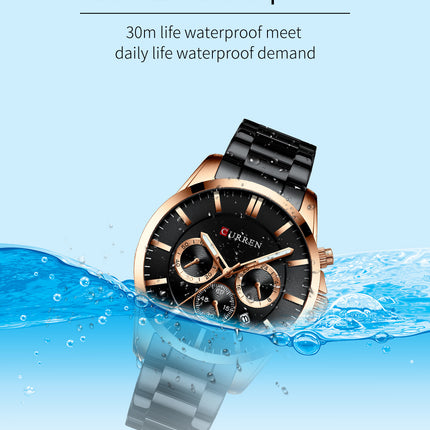 Men's Fashion Watches Multi-function Calendar Waterproof Chronograph Wristwatches,Stainsteel Steel Band Watch  for Men