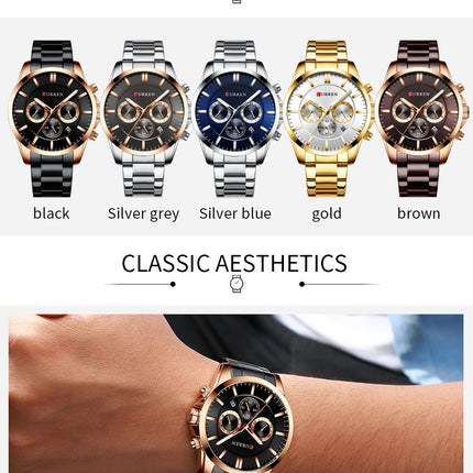 Men's Fashion Watches Multi-function Calendar Waterproof Chronograph Wristwatches,Stainsteel Steel Band Watch  for Men