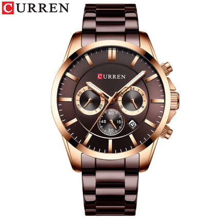 Men's Fashion Watches Multi-function Calendar Waterproof Chronograph Wristwatches,Stainsteel Steel Band Watch  for Men