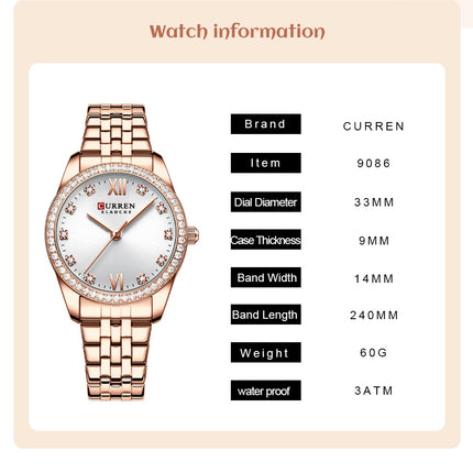 Women's Watches Casual Stainless Steel Watches Fashion Waterproof Round Watches Quartz Movement Analogue Watch for Women