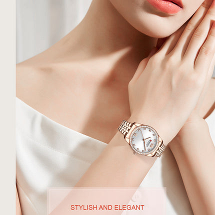 Women's Watches Casual Stainless Steel Watches Fashion Waterproof Round Watches Quartz Movement Analogue Watch for Women