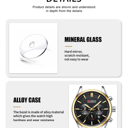 Men's Fashion Watches Date Quartz Waterproof Multifunction Wristwatches,Stainsteel Steel Band Sport Watch for Men