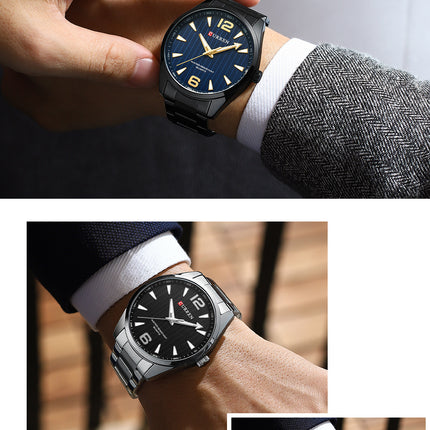 Men's Watches Fashion Stainless Steel Strap Casual Waterproof Wristwatch Business Quartz Watch for Men