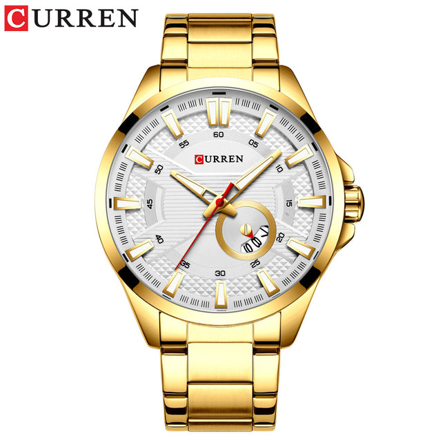 Men's Watches, Stainless Steel Strap Watch for Men Male Waterproof Quartz Calendar wristwatches-B3