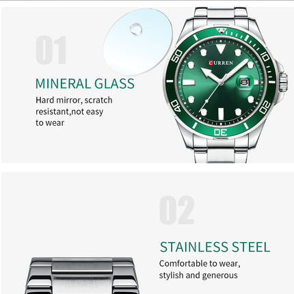 Men's Watches, Stainless Steel Strap wristwatches Waterproof Quartz Calendar Business Watch for Men
