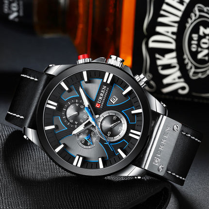 Men's Fashion Watches,  Leather Strap wristwatches Waterproof Quartz Calendar Watch for Men