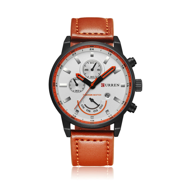 Men's Watches With Leather Strap Analog Quartz Movement Glass Screen Pointer Mini-Dial Casual Round Wrist Watch for Men