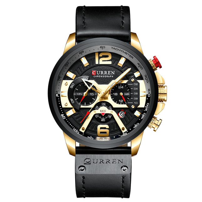 Men 's Watches Large Dial Quartz Watch Calendar Sports Waterproof leather Band Watches Men Quartz Watch
