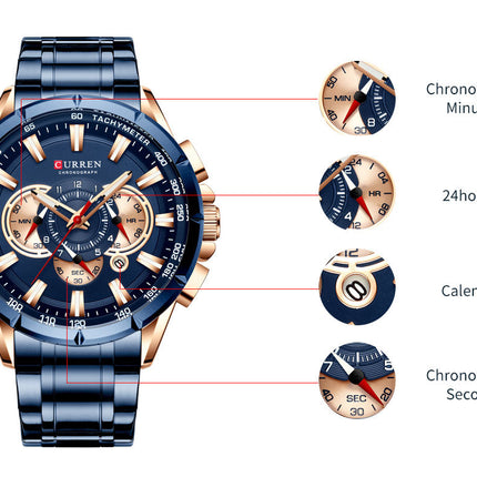 Men 's Watch-Luxury Stainless Steel Analog Digital Watches for Men Male Outdoor Sport Waterproof Calendar Wristwatch