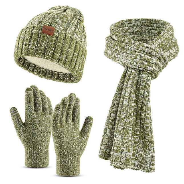 Winter Woolen Hat Scarf and Touch Screen Gloves Set, Men's and Women's Warm Knit Hat and Warm Neck Gloves