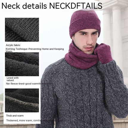 Winter Men's and Women's Woolen Hat Scarf Touch Screen Gloves Set - Warm Lined Knitted Plush Long Scarf Set