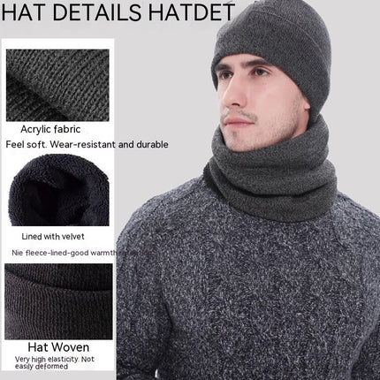 Winter Men's and Women's Woolen Hat Scarf Touch Screen Gloves Set - Warm Lined Knitted Plush Long Scarf Set