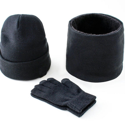 Winter Men's and Women's Woolen Hat Scarf Touch Screen Gloves Set - Warm Lined Knitted Plush Long Scarf Set