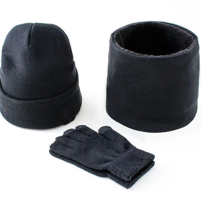 Winter Men's and Women's Woolen Hat Scarf Touch Screen Gloves Set - Warm Lined Knitted Plush Long Scarf Set