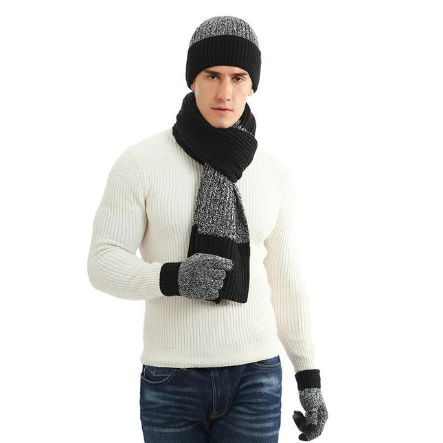 Winter Warm Knitted Hat Touch Screen Gloves Long Scarf Set (with Plush Lining) Gift for Women Men