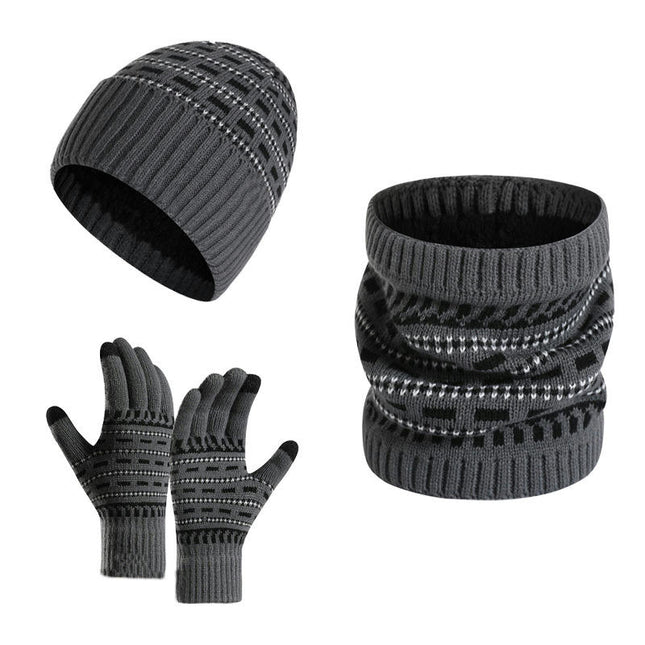 Winter Warm Gloves Set Women's Scarf Hat Gloves Set Touch Screen Gloves Men's Warm Neck Wrap Set