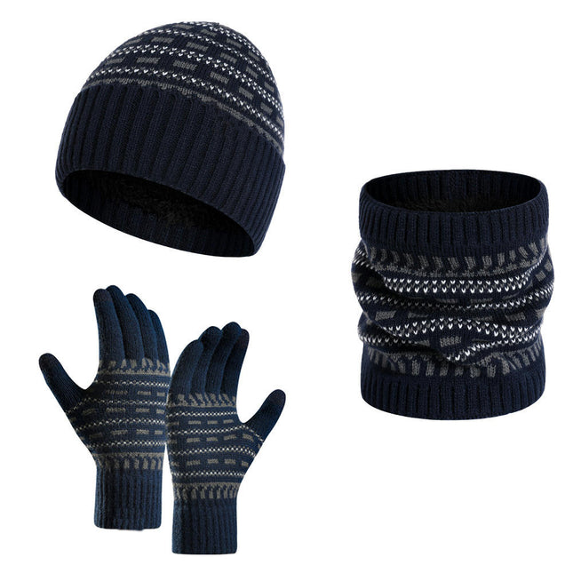 Winter Warm Gloves Set Women's Scarf Hat Gloves Set Touch Screen Gloves Men's Warm Neck Wrap Set