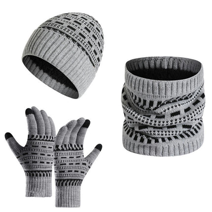 Winter Warm Gloves Set Women's Scarf Hat Gloves Set Touch Screen Gloves Men's Warm Neck Wrap Set