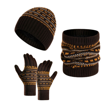 Winter Warm Gloves Set Women's Scarf Hat Gloves Set Touch Screen Gloves Men's Warm Neck Wrap Set