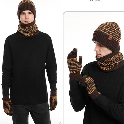 Winter Warm Gloves Set Women's Scarf Hat Gloves Set Touch Screen Gloves Men's Warm Neck Wrap Set
