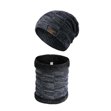 Winter Woolen Hat Scarf Package -Men's and Women's Coldproof Knitted Hat Plush Lined Skull Neck Warmer Hat