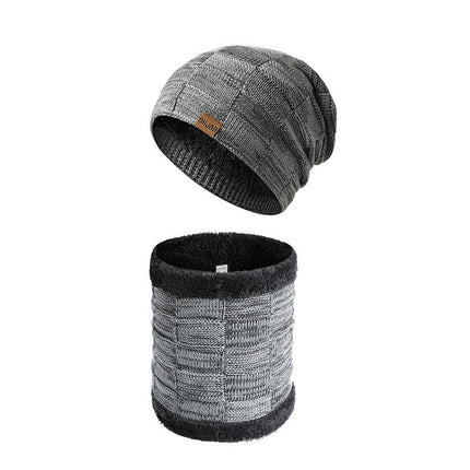 Winter Woolen Hat Scarf Package -Men's and Women's Coldproof Knitted Hat Plush Lined Skull Neck Warmer Hat