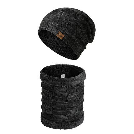 Winter Woolen Hat Scarf Package -Men's and Women's Coldproof Knitted Hat Plush Lined Skull Neck Warmer Hat