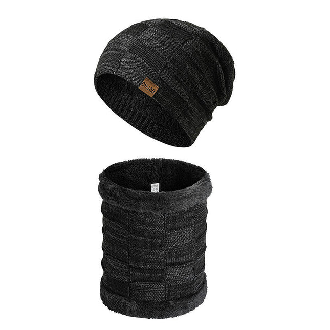 Winter Woolen Hat Scarf Package -Men's and Women's Coldproof Knitted Hat Plush Lined Skull Neck Warmer Hat