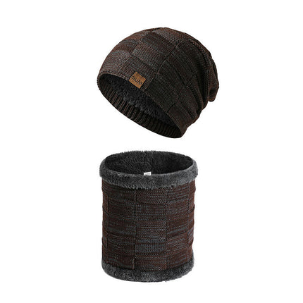 Winter Woolen Hat Scarf Package -Men's and Women's Coldproof Knitted Hat Plush Lined Skull Neck Warmer Hat