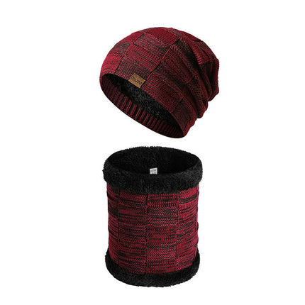 Winter Woolen Hat Scarf Package -Men's and Women's Coldproof Knitted Hat Plush Lined Skull Neck Warmer Hat