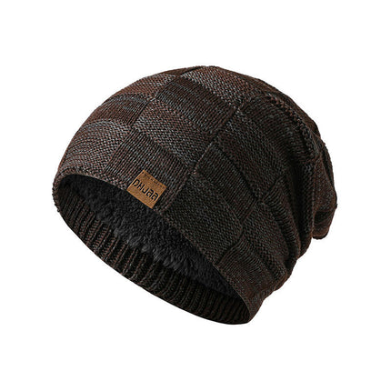 Winter Woolen Hat Scarf Package -Men's and Women's Coldproof Knitted Hat Plush Lined Skull Neck Warmer Hat