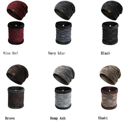 Winter Woolen Hat Scarf Package -Men's and Women's Coldproof Knitted Hat Plush Lined Skull Neck Warmer Hat