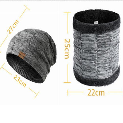 Winter Woolen Hat Scarf Package -Men's and Women's Coldproof Knitted Hat Plush Lined Skull Neck Warmer Hat
