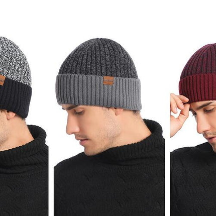 Double Plush Pee Wee Hat, Unisex Everyday Flip Flop Plain Knit Hat, Soft and Warm Winter Hat
