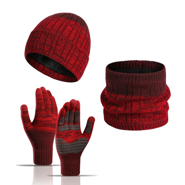 3 Piece Winter Wool Hat Scarf Touch Screen Glove Set for Men and Women with Warm Knitted Wool Lining
