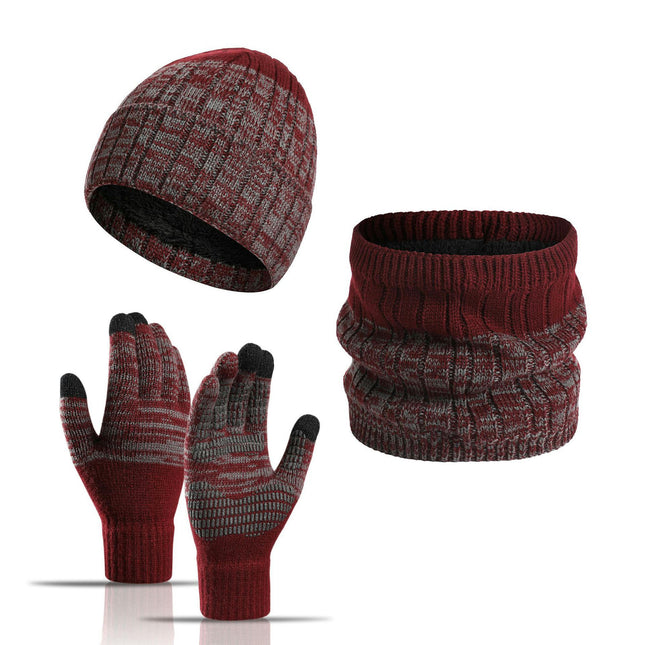 3 Piece Winter Wool Hat Scarf Touch Screen Glove Set for Men and Women with Warm Knitted Wool Lining