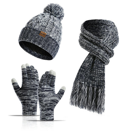 Winter Beanie Hat Neck Warm Scarf and Touch Screen Gloves Set for Women and Men,Knit Cap Set Model A