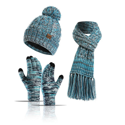 Winter Beanie Hat Neck Warm Scarf and Touch Screen Gloves Set for Women and Men,Knit Cap Set Model A