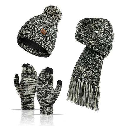 Winter Beanie Hat Neck Warm Scarf and Touch Screen Gloves Set for Women and Men,Knit Cap Set Model A