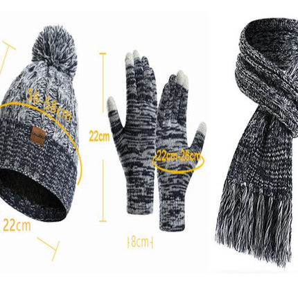 Winter Beanie Hat Neck Warm Scarf and Touch Screen Gloves Set for Women and Men,Knit Cap Set Model A