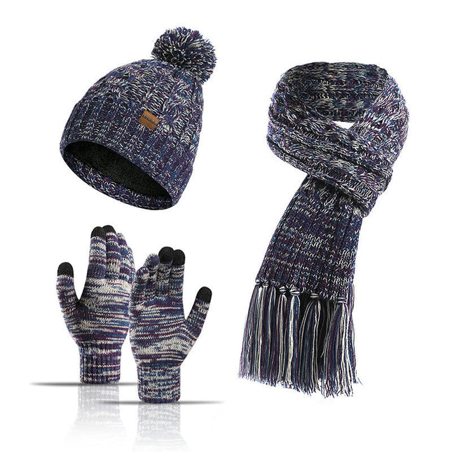 Winter Beanie Hat Neck Warm Scarf and Touch Screen Gloves Set for Women and Men,Knit Cap Set Model A