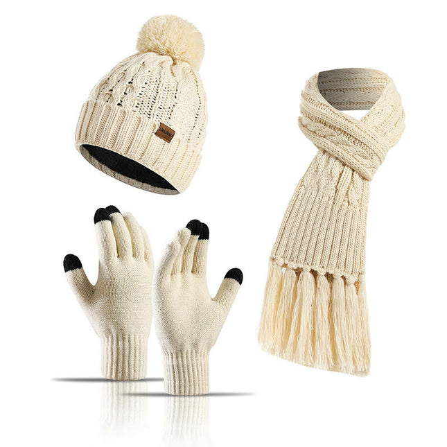 Winter Beanie Hat Neck Warm Scarf and Touch Screen Gloves Set for Women and Men,Knit Cap Set Model A