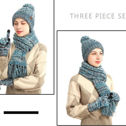 Winter Beanie Hat Neck Warm Scarf and Touch Screen Gloves Set for Women and Men,Knit Cap Set Model A