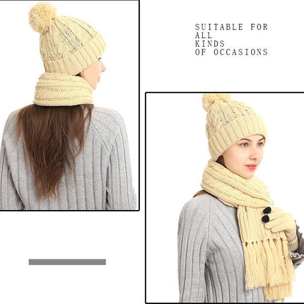 Winter Beanie Hat Neck Warm Scarf and Touch Screen Gloves Set for Women and Men,Knit Cap Set Model A