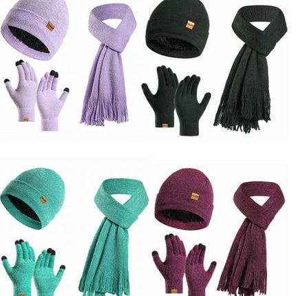 Winter Beanie Hat Warm Scarf and Touch Screen Gloves Set for Women and Men,Knit Cap Set Model B