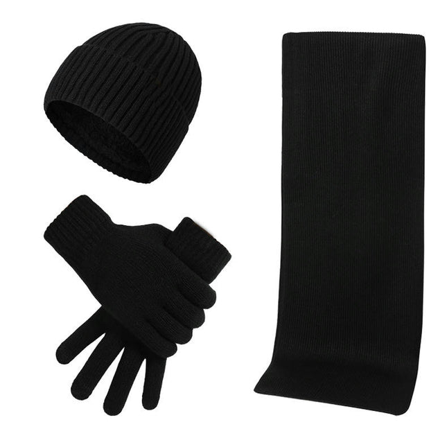 3 PCS Winter Hat Scarf Gloves Set, Fleece Knit Beanies Warm Touch Screen Gloves Long Knit Scarf Set