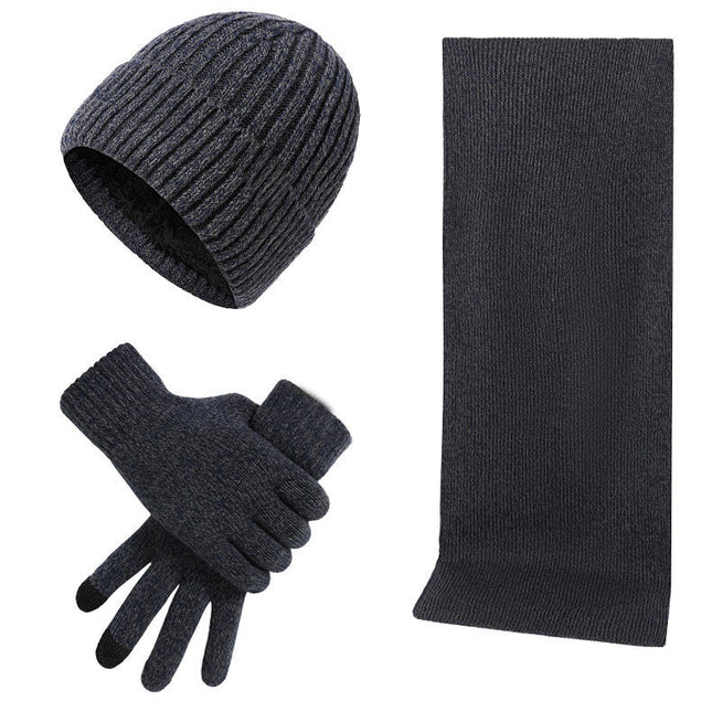 3 PCS Winter Hat Scarf Gloves Set, Fleece Knit Beanies Warm Touch Screen Gloves Long Knit Scarf Set