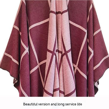 Womens Poncho Cape, Plaid Poncho Sweater Cardigan Knitted Tassel Opne Front Shawl Wrap Cape